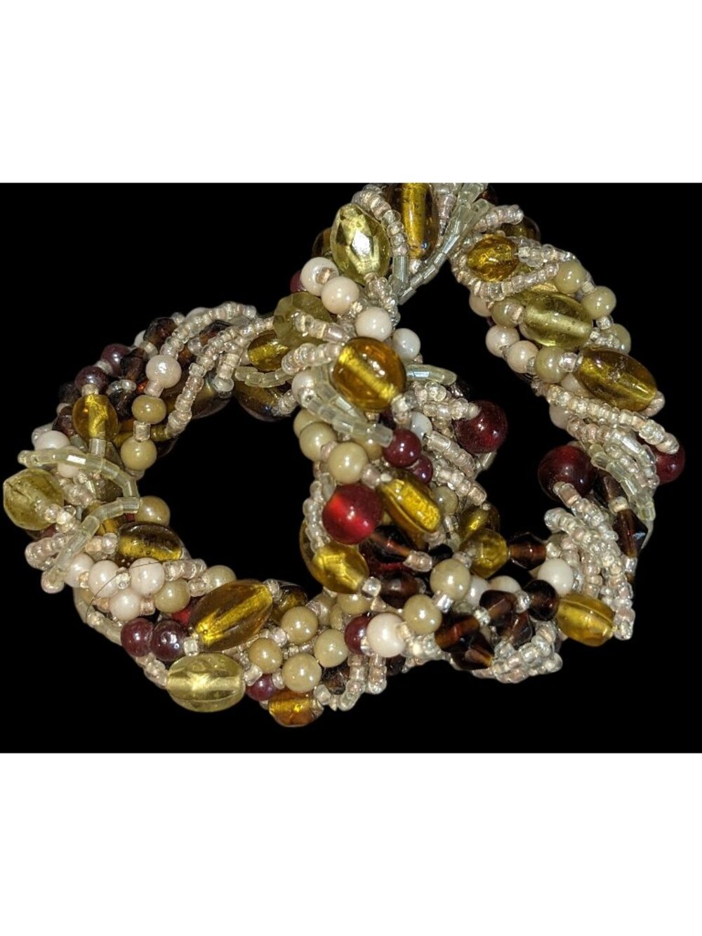 Boho Beaded Napkin Rings Amber Brown Pearl Seed Bead Pair